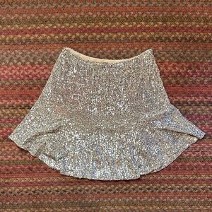 FREE PEOPLE NUDE SILVER MINI SEQUIN CIRCLE SKIRT FLOWY